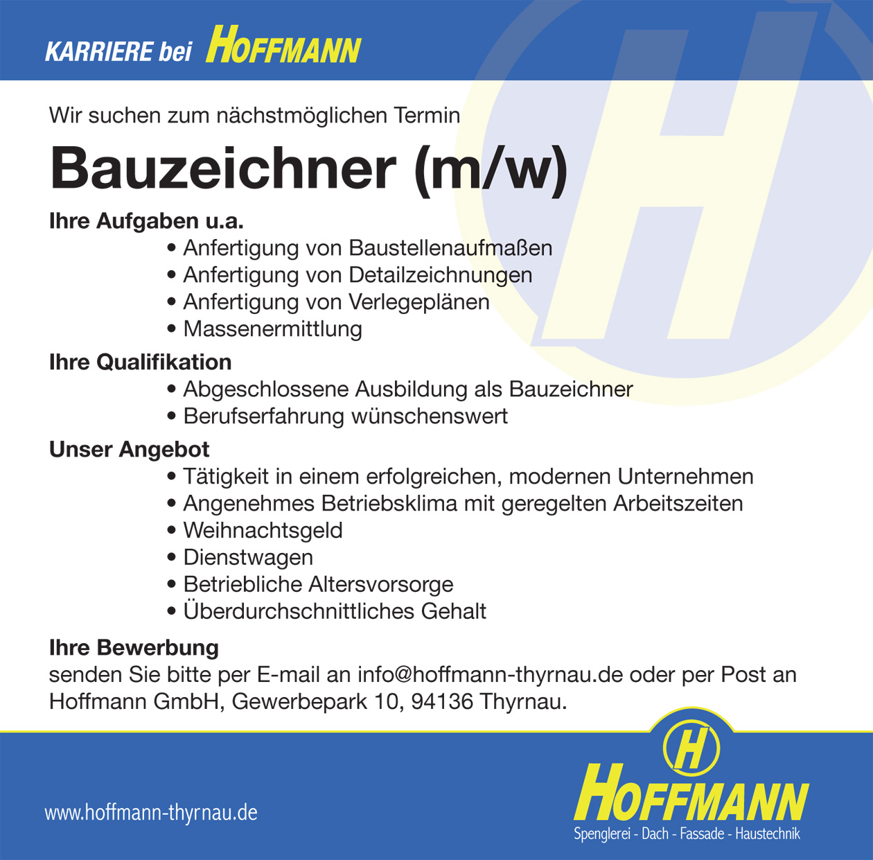 Wir suchen Bauzeichner - Hoffmann GmbH Thyrnau Passau