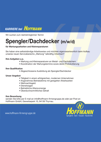 Stellenanzeige Job Spengler/Dachdecker (m/w/d) Hoffmann