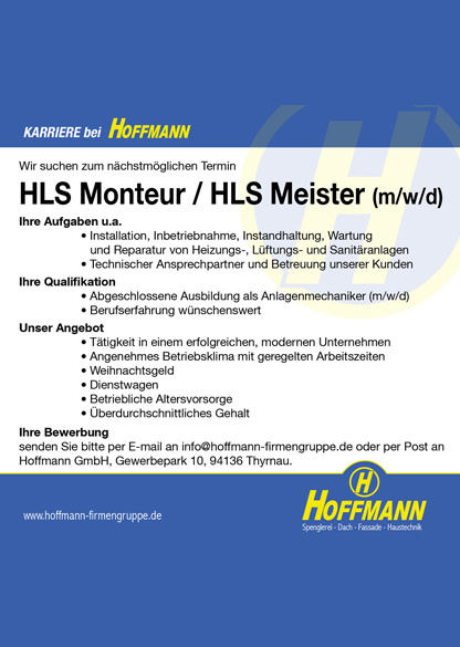 Stellenanzeige Job HLS Monteur / HLS Meister (m/w/d) Hoffmann