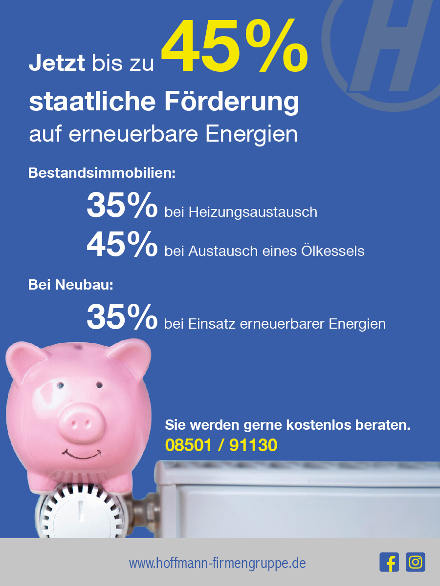 Jetzt bis zu 45% staatliche Förderung auf erneuerbare Energien Hoffmann