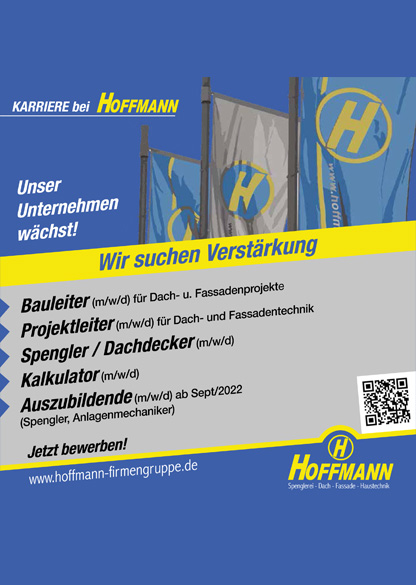 Hoffmann GmbH Job Karriere Stellenanzeige Bauleiter, Projektleiter, Spengler / Dachdecker, Kalkulator, Kalkulator, Azubi